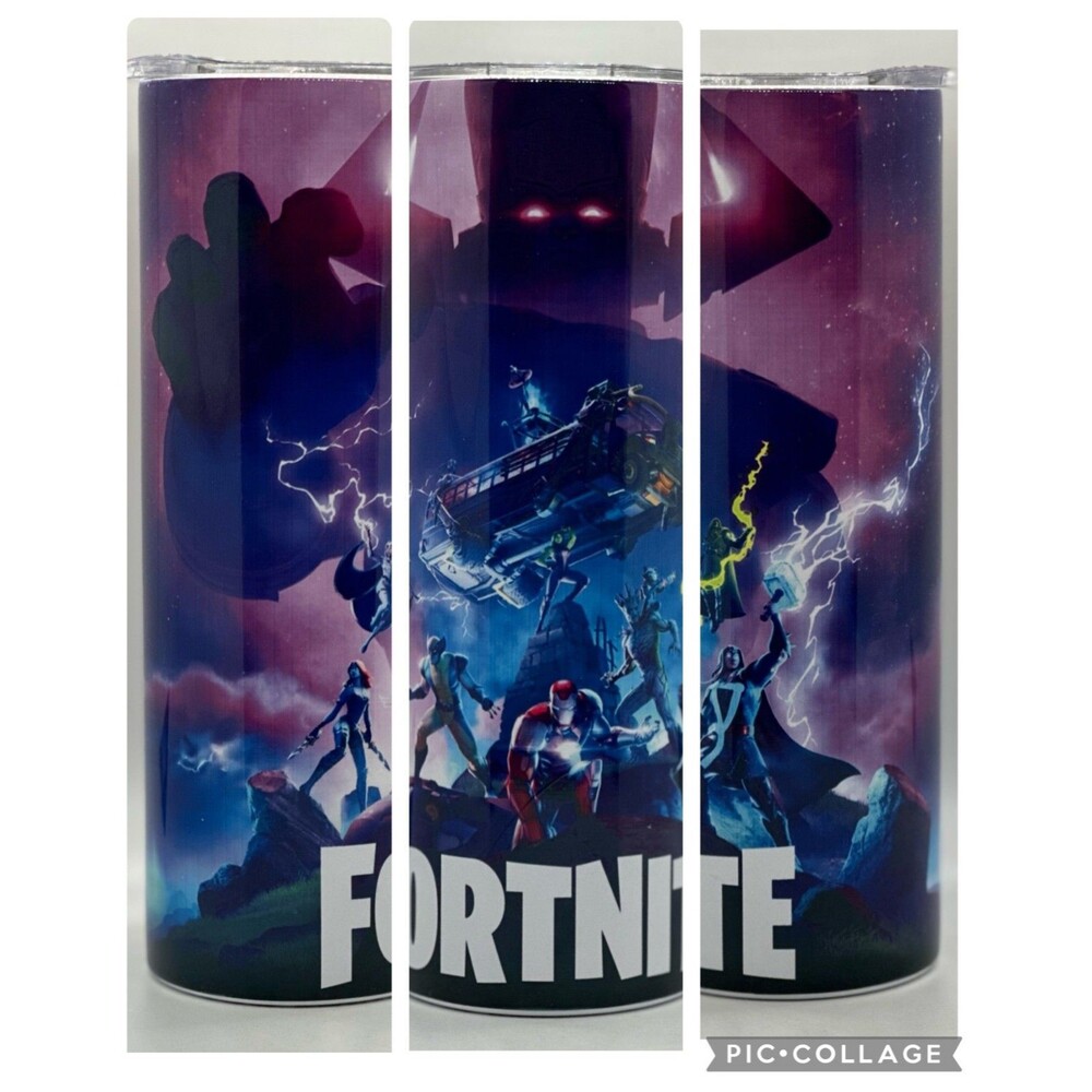 NEW FORTNITE  20 oz. Stainless Steel Tumbler w/Straw Set & Silicone Tip